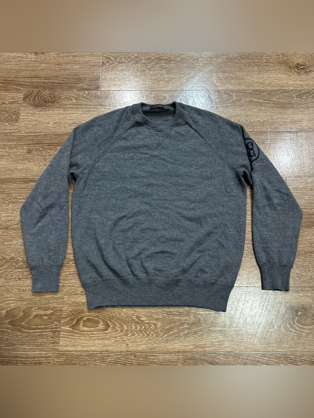 G/Fore Sweater Gray Merino Wool Crewneck Golf Sweatshirt Logo Print Knit Sz M
